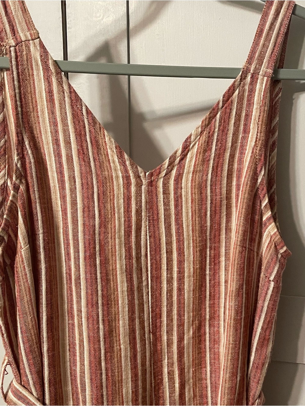 dip Striped V-Neck Sleeveless Jumpsuit in Rust and Cream - Picture 3 of 16